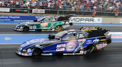 Robert Hight defeated John Force in the all JFR Funny Car final at Bandimere Raceway