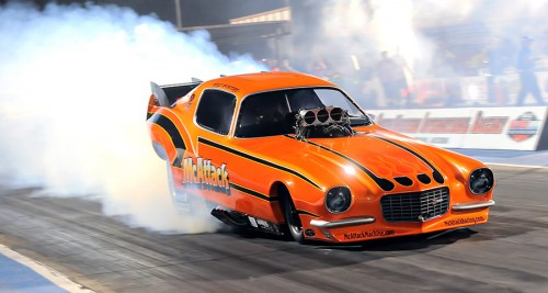 (Mike McIntire won the IHRA's season opener driving his great looking '70 bodied Chevy Camaro)