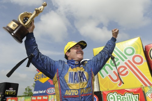 (With his victory - Ron Capps has assumed the NHRA points lead)