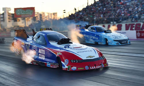 (Robert Hight beat a tire-spinning Tommy Johnson Jr in the Las Vegas fuel FC final round)