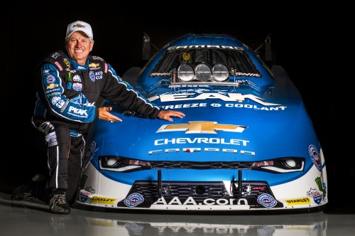 Chevrolet and 16-time NHRA champion John Force unveil the all-new 2016 Camaro SS Funny Car Tuesday, May 17, 2016 in Brownsburg, Indiana. The new Funny Car body is the first based on the sixth-generation Camaro SS. Force will race the new Funny Car this weekend at the NHRA Kansas Nationals in Topeka, Kansas. Forces teammates Courtney Force and Robert Hight will introduce new Camaro SS Funny Cars later this season. (Photo by Eric Meyer for Chevy Racing)