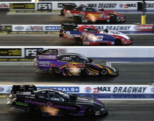 NHRA's fuel Funny Cars competed 4-wide for the one and only time this season.